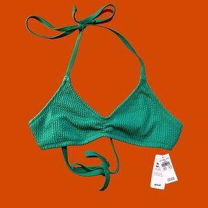 Aerie Green Crinkle Textured, Triangle, Halter Tie Strap Bikini Top Size S